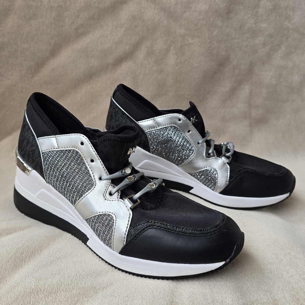 Michael Kors Silver & Black Sneakers Size 8 – Shimmer Mesh Panels – New